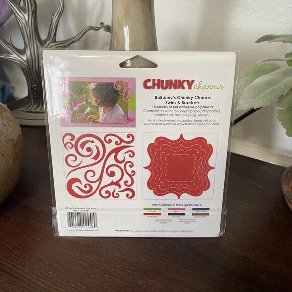 BoBunny CHUNKY CHARMS Swirls and Brackets 18 pc - Set of 3, Green/Red - NIP - Picture 2 of 3